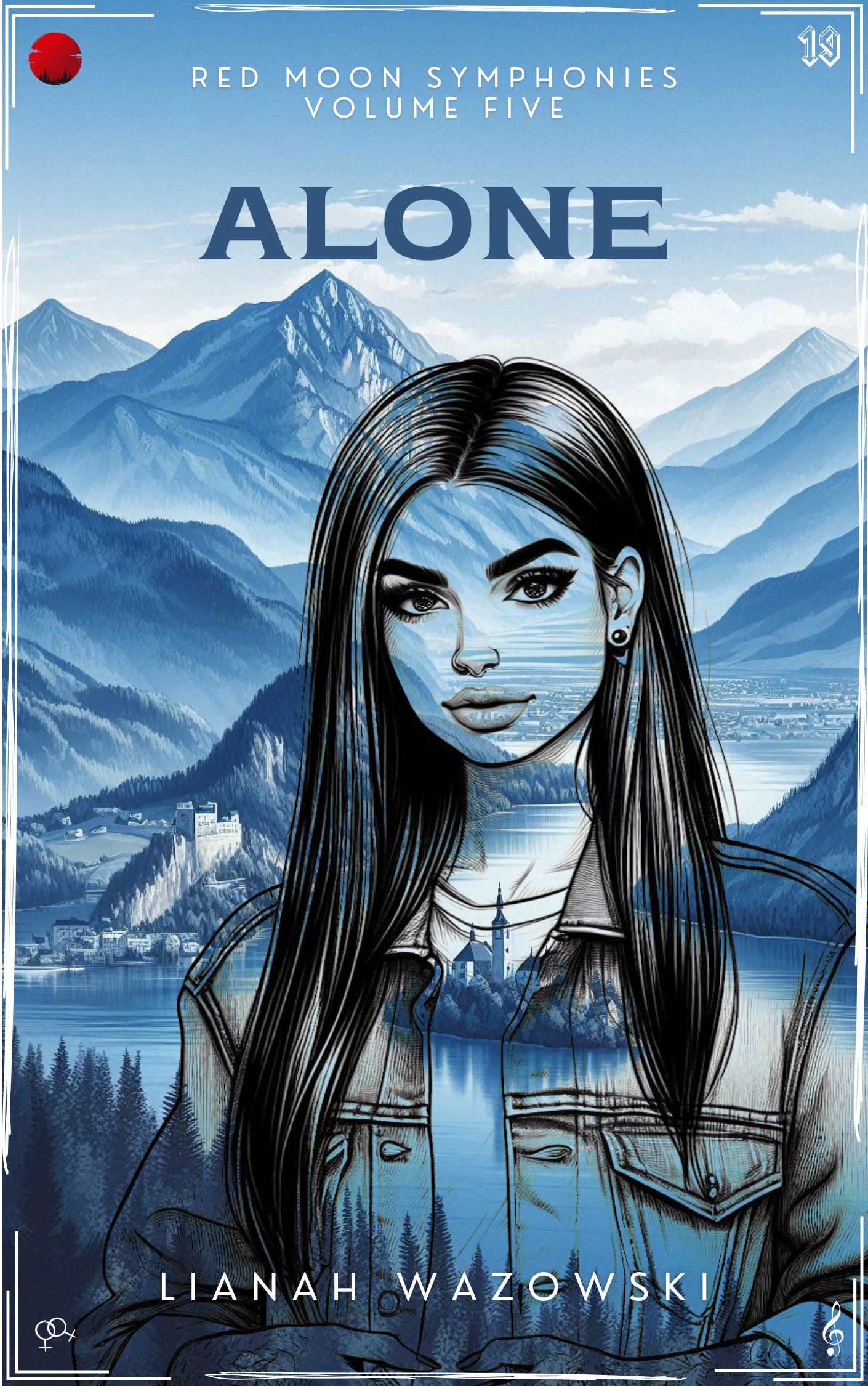 Cover of the book Alone by Lianah Wazowski, Volume Five in the Red Moon Symphonies, a sapphic mystery sci-fi series