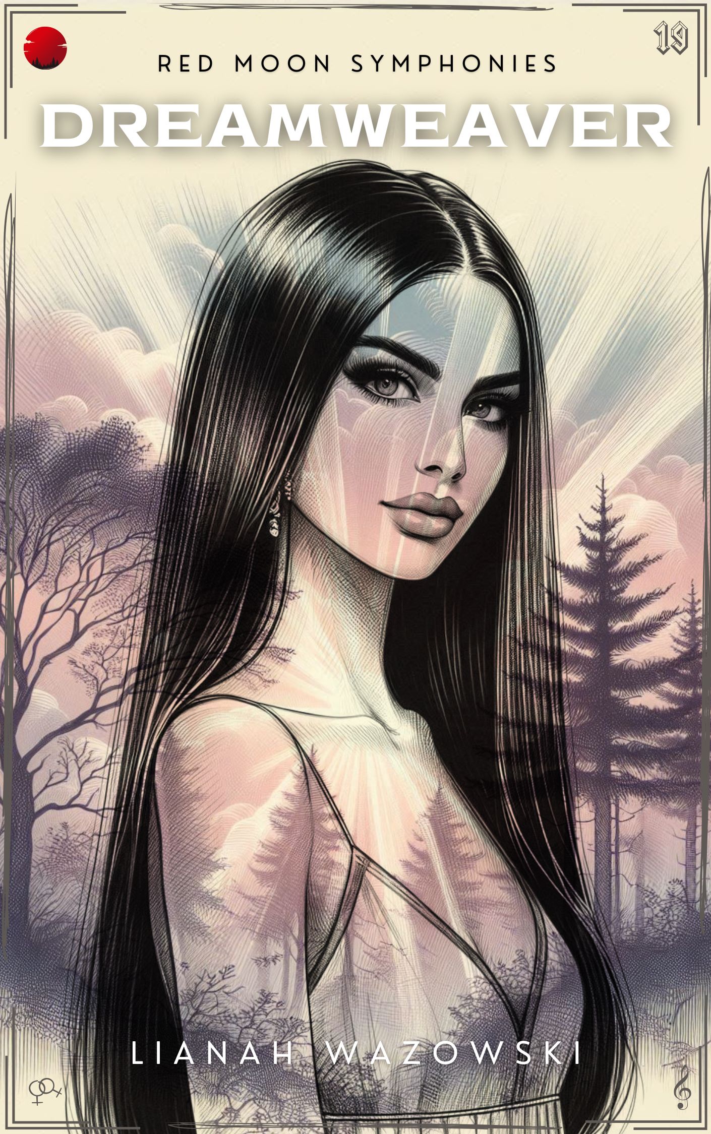 Cover of the book Dreamweaver by Lianah Wazowski, from the Red Moon Symphonies, a sapphic mystery sci-fi fantasy series