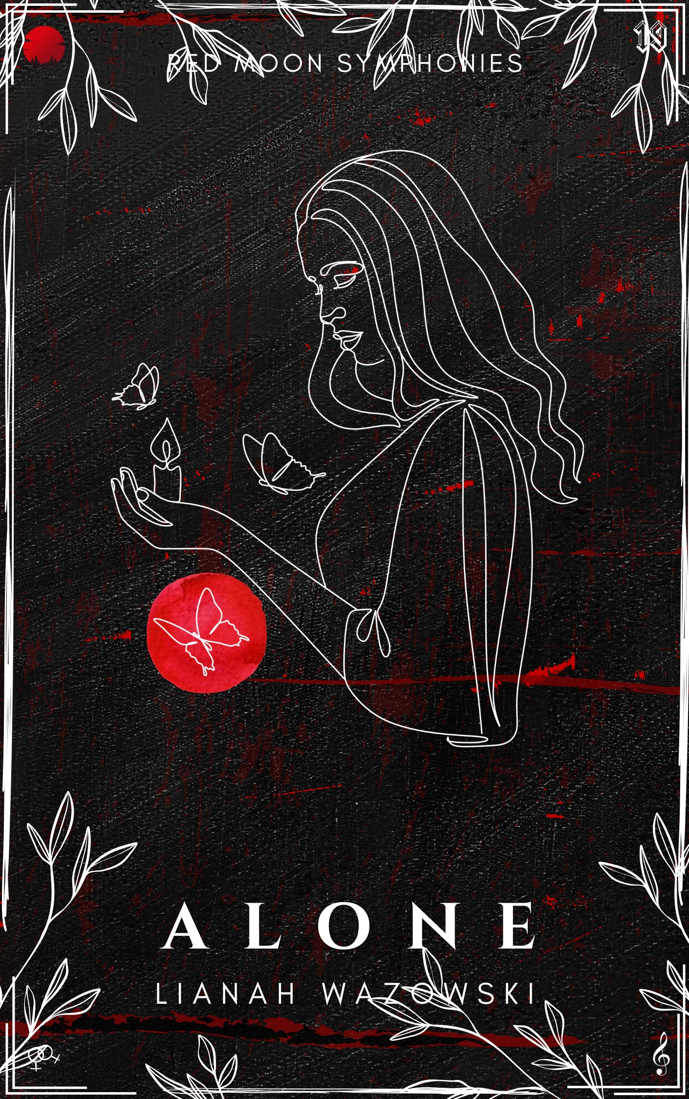 Cover of the book Alone by Lianah Wazowski, from the Red Moon Symphonies, a sapphic mystery sci-fi series