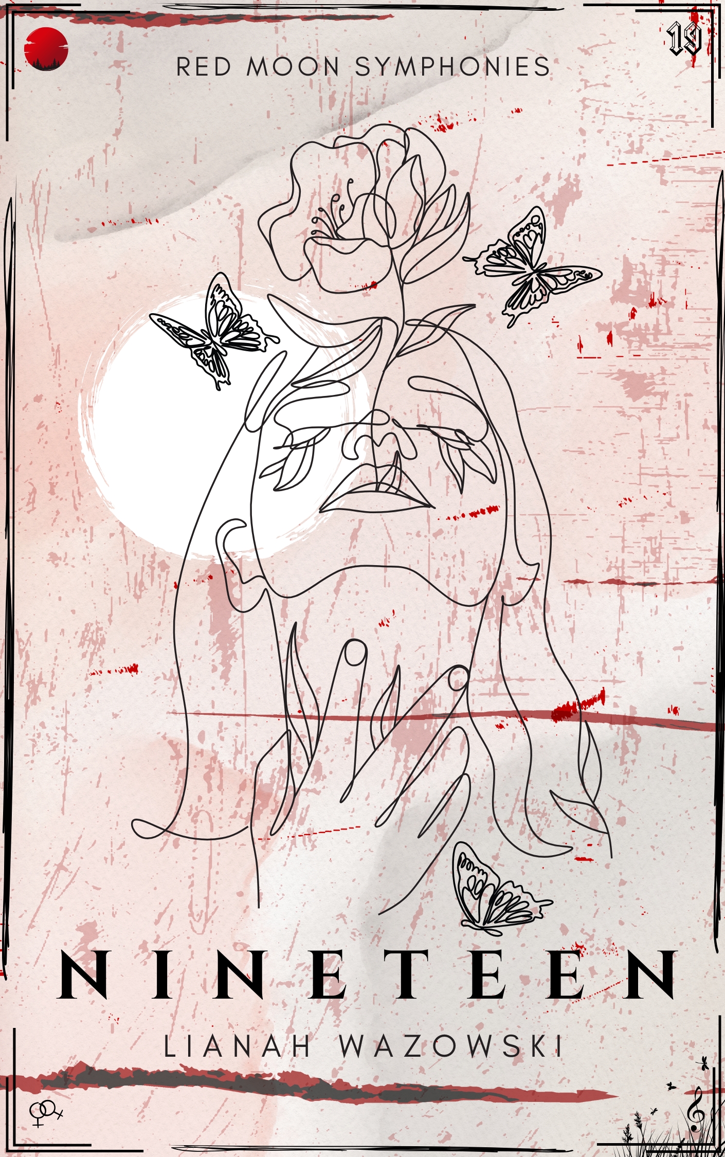 Cover of the book Nineteen by Lianah Wazowski, from the Red Moon Symphonies, a sapphic mystery sci-fi series