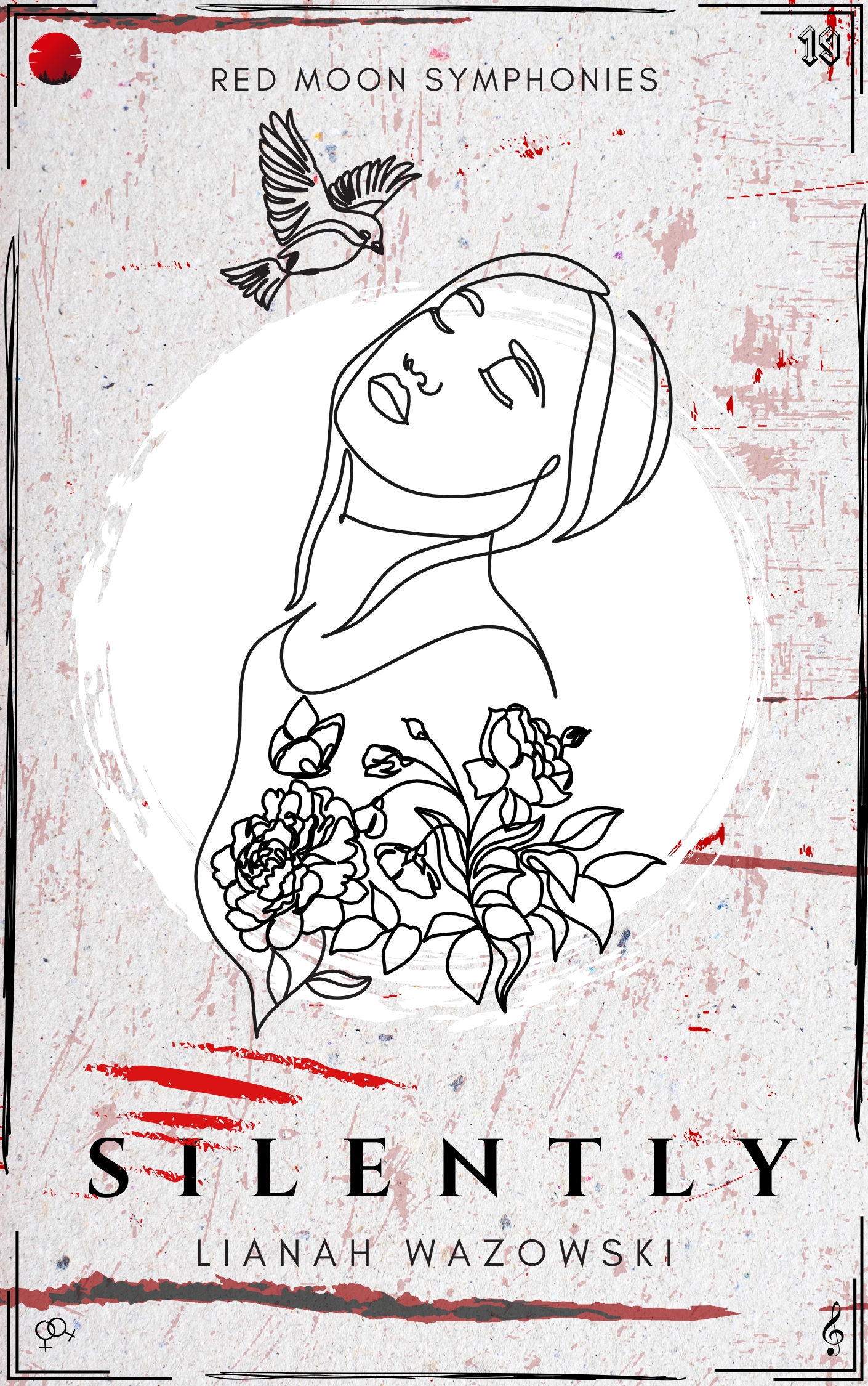 Cover of the book Silently by Lianah Wazowski, from the Red Moon Symphonies, a sapphic mystery sci-fi series