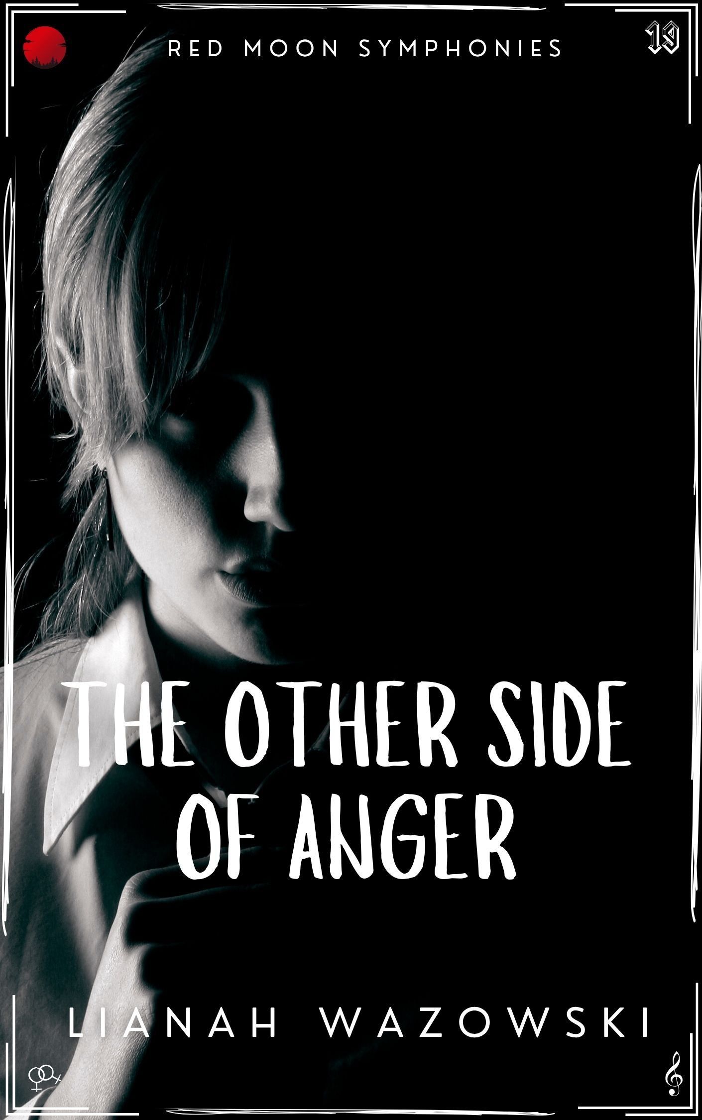 Cover of the book The Other Side of Anger by Lianah Wazowski, from the Red Moon Symphonies, a sapphic mystery sci-fi series